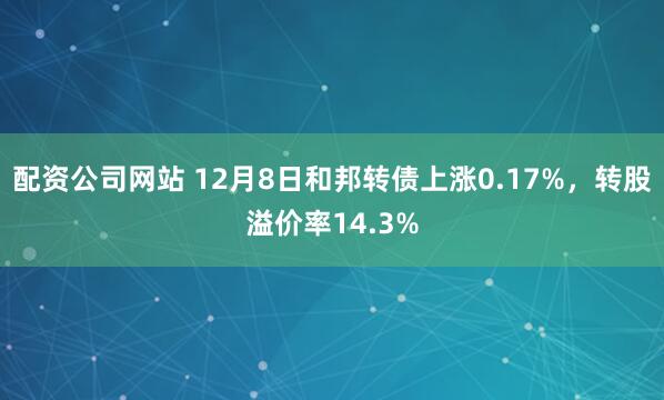 配资公司网站 12月8日和邦转债上涨0.17%，转股溢价率14.3%